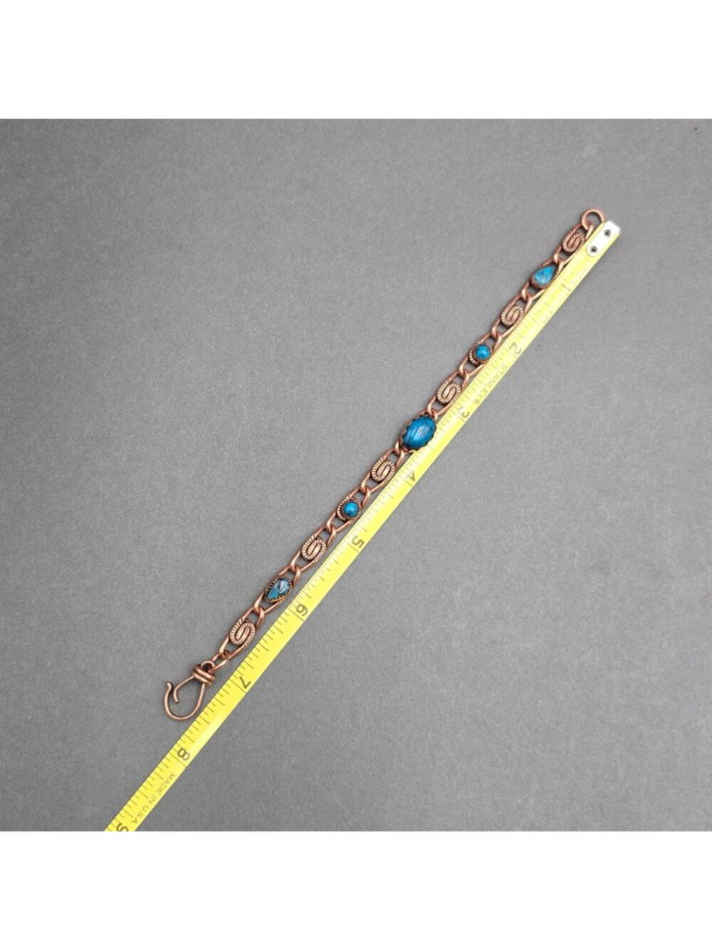 Vintage Sunbell Copper Turquoise Bracelet 7.5" Southwestern Snail Link Boho - Picture 6 of 12